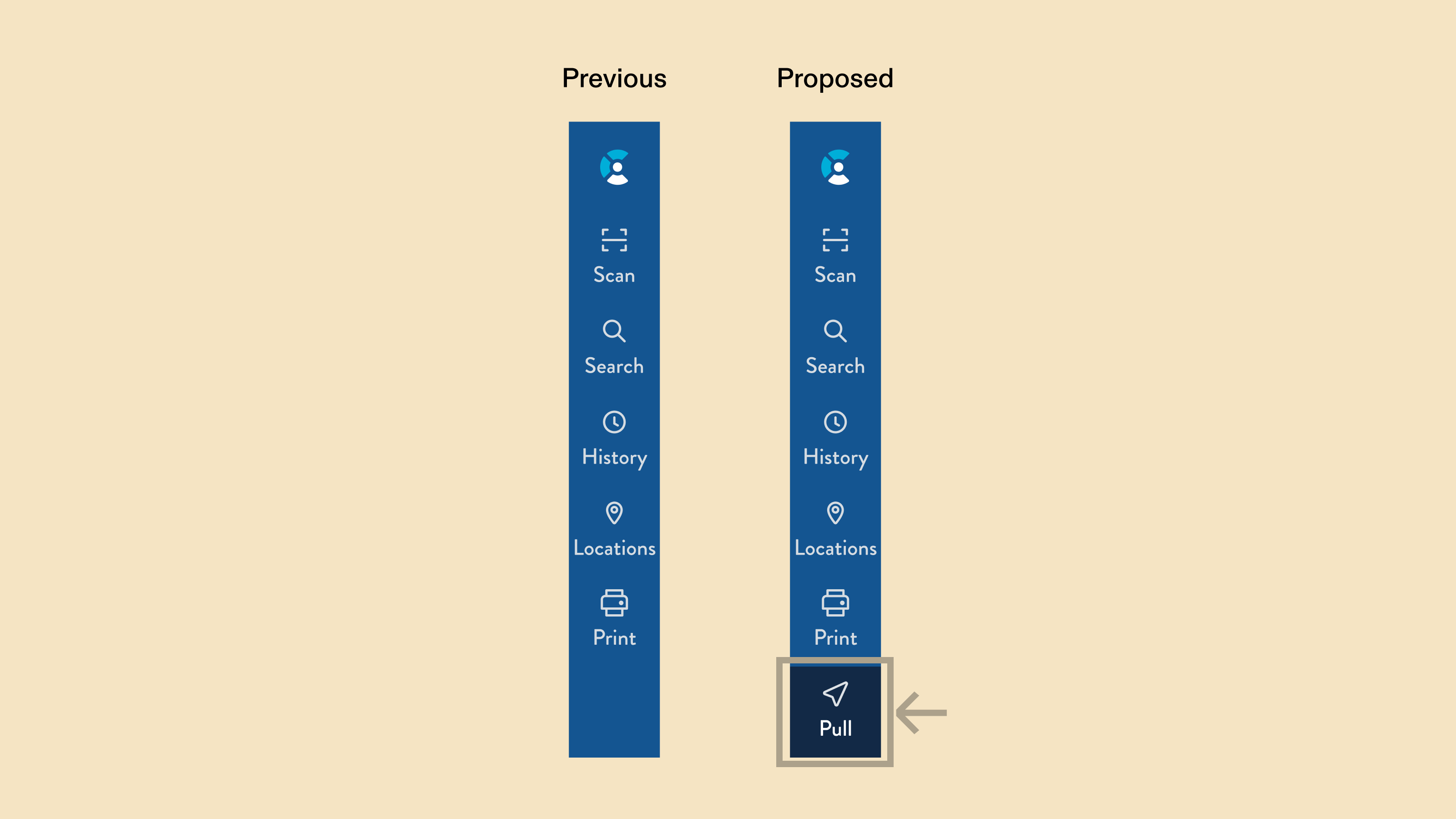 Previous vs. proposed nav bar, adding a Pull tab